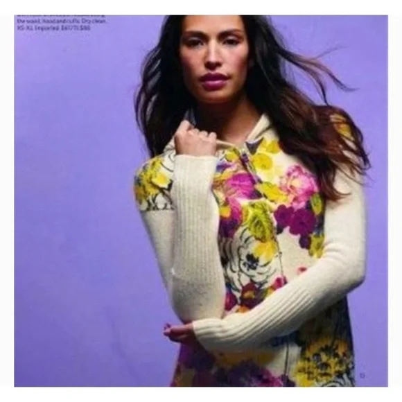 Anthropologie Moth Hothouse Floral Zip-up Hoodie Wool Cardigan Sweater Jacket XS - Picture 9 of 9